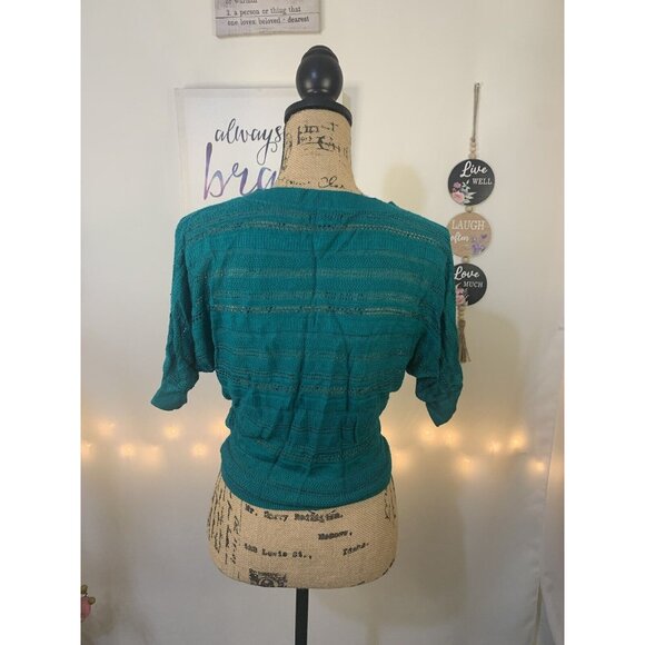 (B-61)‎Express Women’s XS Green Open Knit Sweater Short Sleeve 100% Rayon Lightw - Picture 4 of 9